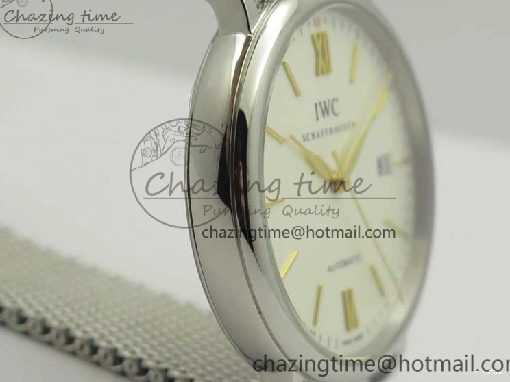 MIROTIME 0111 Breathable Portofino IW356501 SS V3 MK 1:1 Best Edition White Dial Gold Markers On SS Mesh Bracelet MIYOTA 7197